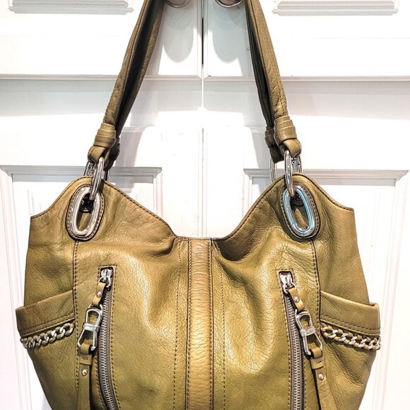 B Makowsky**Large All Leather** Army Green*Pebbled Soft Leather*Vintage Handbag - Picture 7 of 16